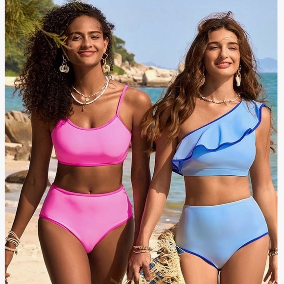 One-Shoulder Blue Ruffle Bikini - Picture 4 of 5